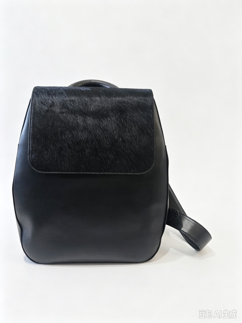 Perrin Paris Black Leather Backpack with Fur Flap - Designer Style